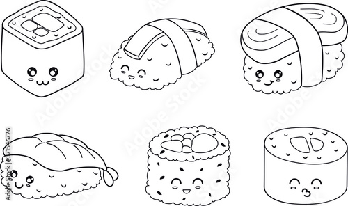 Set of sushi and niguiris in lineart
