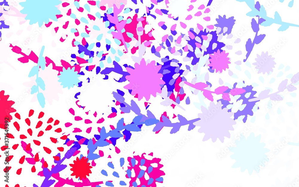 Light Blue, Red vector doodle pattern with flowers, roses.