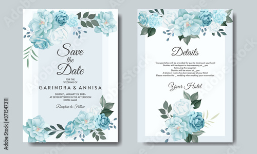  Beautiful floral frame wedding invitation card template Premium Vector
