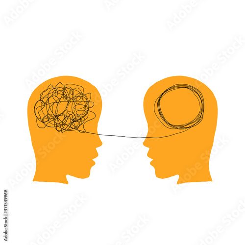 hand drawn Two humans head silhouette psycho therapy concept. Therapist and patient. Vector illustration for psychologist blog or social media post. doodle