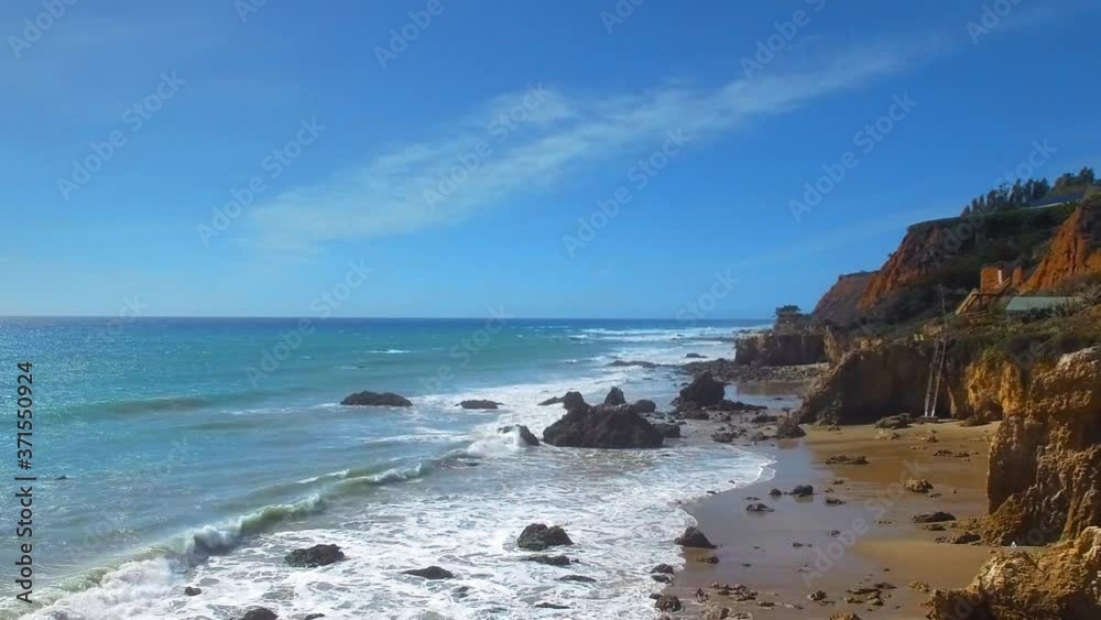Aerial shot of ocean shore at El Matador Beach in Malibu, Califronia, USA Aerial shot of ocean shore at El Matador Beach in Malibu, Califronia, USA