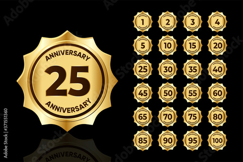Set of anniversary logotype and golden color for celebration event, wedding, greeting card, and invitation. © DREAM 71.