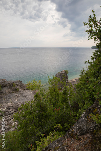Georgian Bay from rugged Bruce Trail in Tobermory Ontario