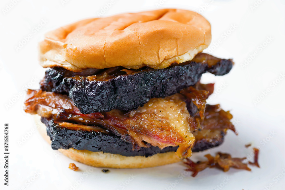 rustic american barbecue beef brisket sandwich