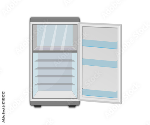 Open door refrigerator. fridge with freezer. vector illustration isolated on white background. EPS 10