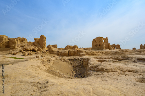 Ancient city ruins of Jiaohe or Yarkhoto dating back to 100 BC in Turpan  Xinjiang  China