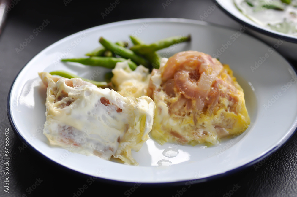 egg with sour pork , steamed egg with pork egg with sour pork , steamed egg with pork