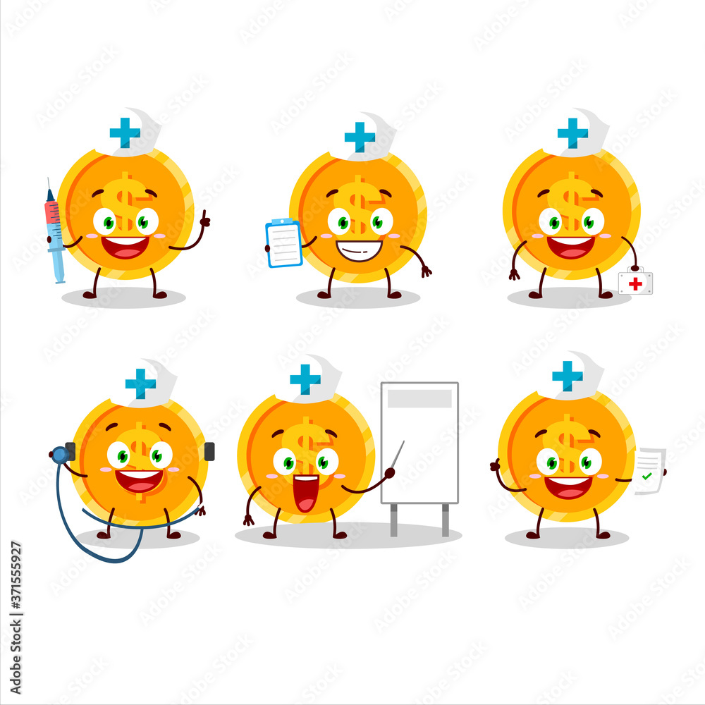 Doctor profession emoticon with coin cartoon character Doctor profession emoticon with coin cartoon character
