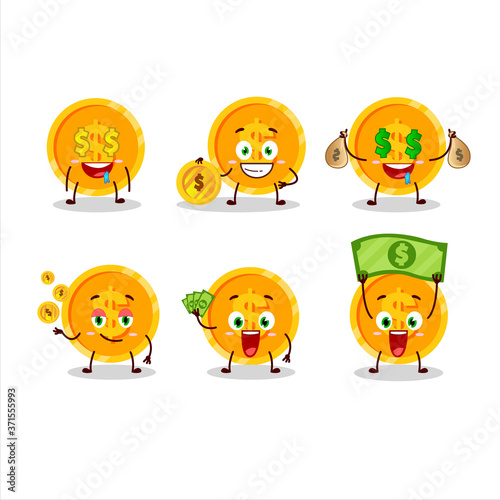 Fototapeta Naklejka Na Ścianę i Meble -  Coin cartoon character with cute emoticon bring money