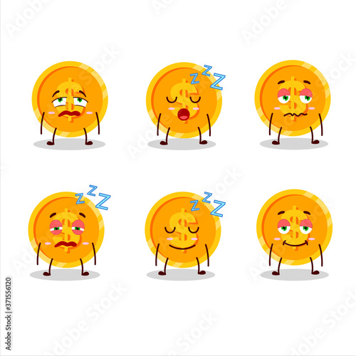 Cartoon character of coin with sleepy expression
