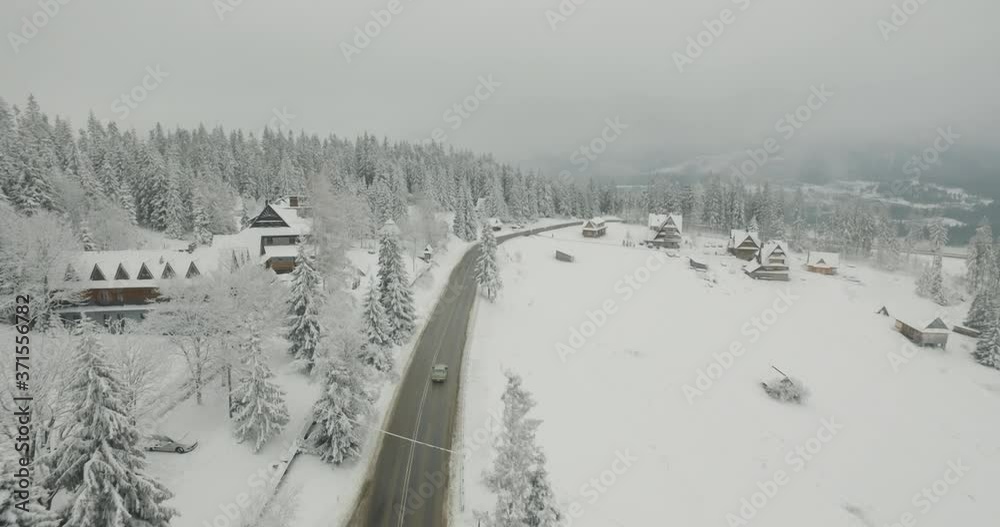 A Road Leading Through a Snow Coverd Forest in the mountains A Road Leading Through a Snow Coverd Forest in the mountains