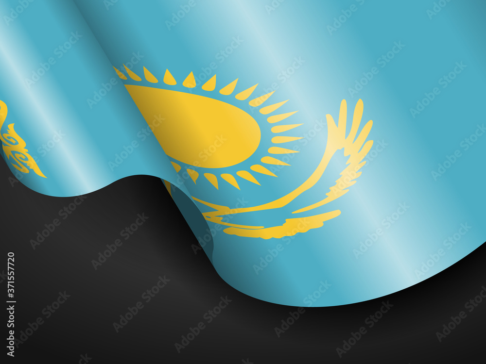 Fototapeta Waving Kazakhstan flag on black