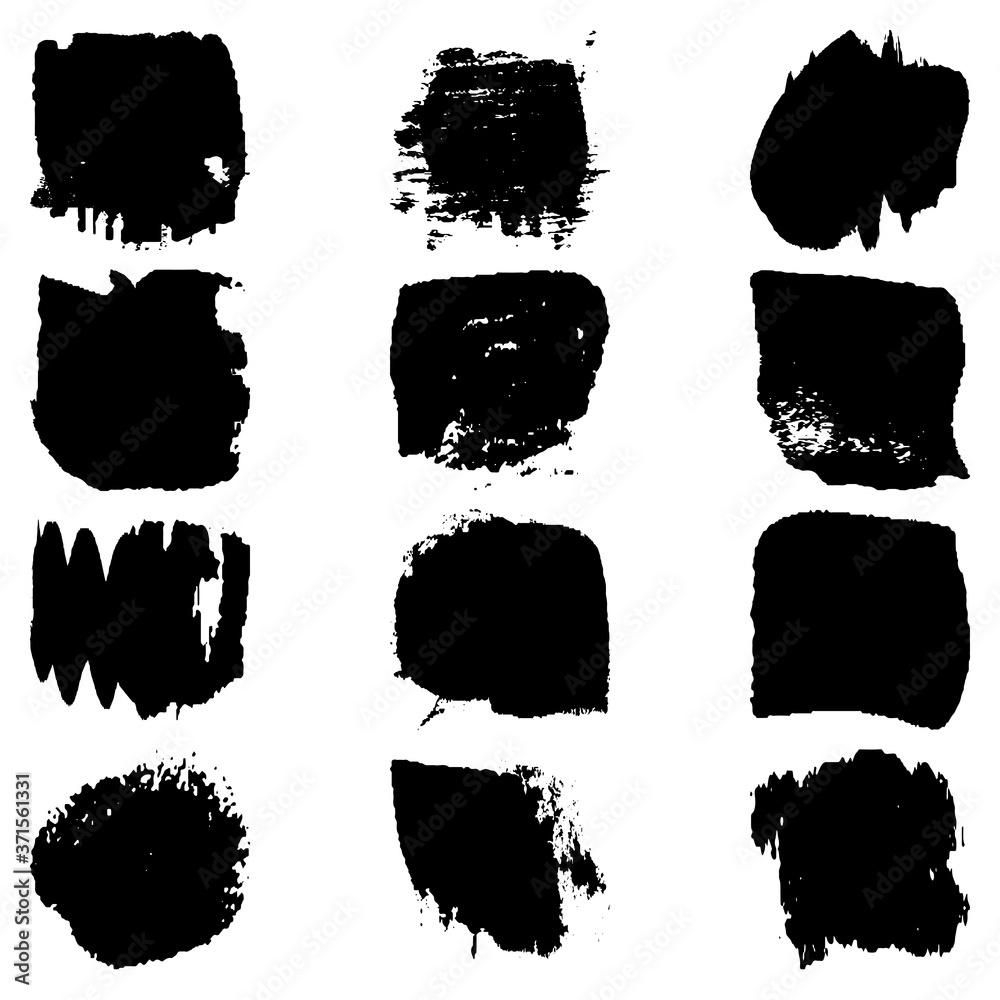 A set of paint strokes with a dry brush. Grunge spots black on white background. Black artistic paint, hand drawn. Dry Brush Stroke elements collection A set of paint strokes with a dry brush. Grunge spots black on white background. Black artistic paint, hand drawn. Dry Brush Stroke elements collection
