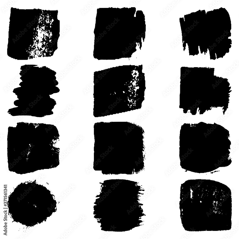 A set of paint strokes with a dry brush. Grunge spots black on white background. Black artistic paint, hand drawn. Dry Brush Stroke elements collection A set of paint strokes with a dry brush. Grunge spots black on white background. Black artistic paint, hand drawn. Dry Brush Stroke elements collection