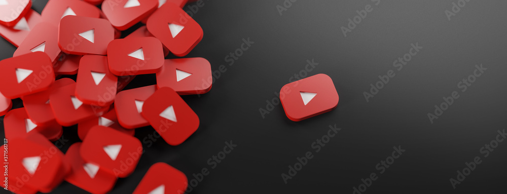 A Bunch of Youtube Logos. Copy Space Banner Background 3D Rendering Stock  Illustration | Adobe Stock
