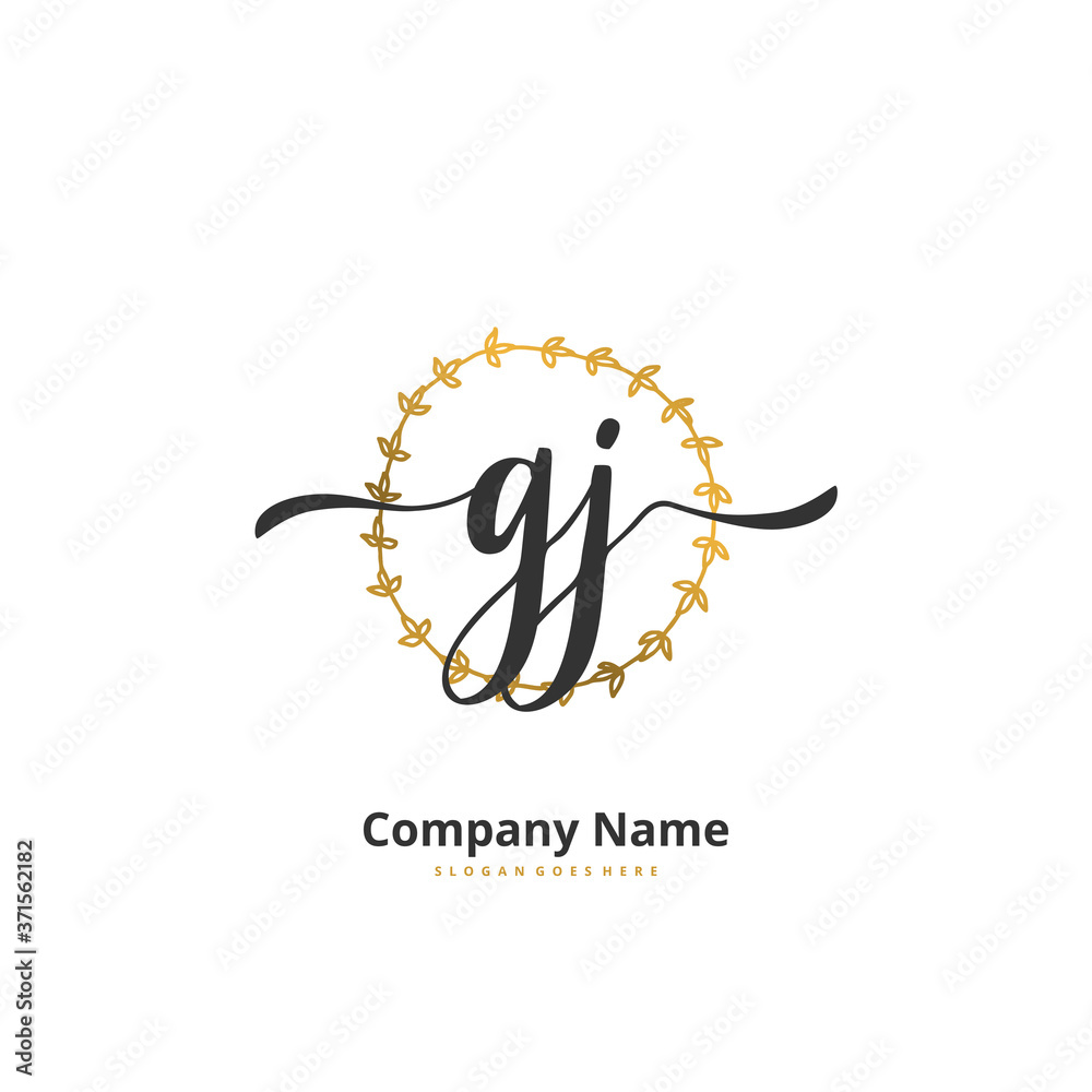 Obraz premium G J GJ Initial handwriting and signature logo design with circle. Beautiful design handwritten logo for fashion, team, wedding, luxury logo.
