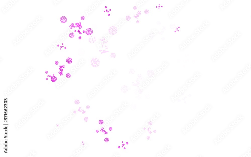 Light Pink vector doodle background with flowers, roses.