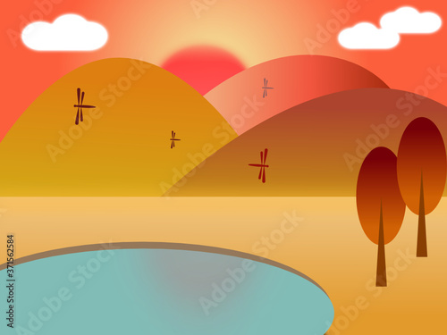 秋の山の夕焼け