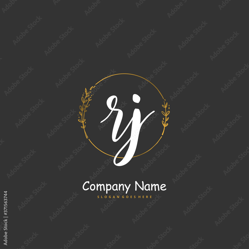 R J RJ Initial handwriting and signature logo design with circle. Beautiful design handwritten logo for fashion, team, wedding, luxury logo.
