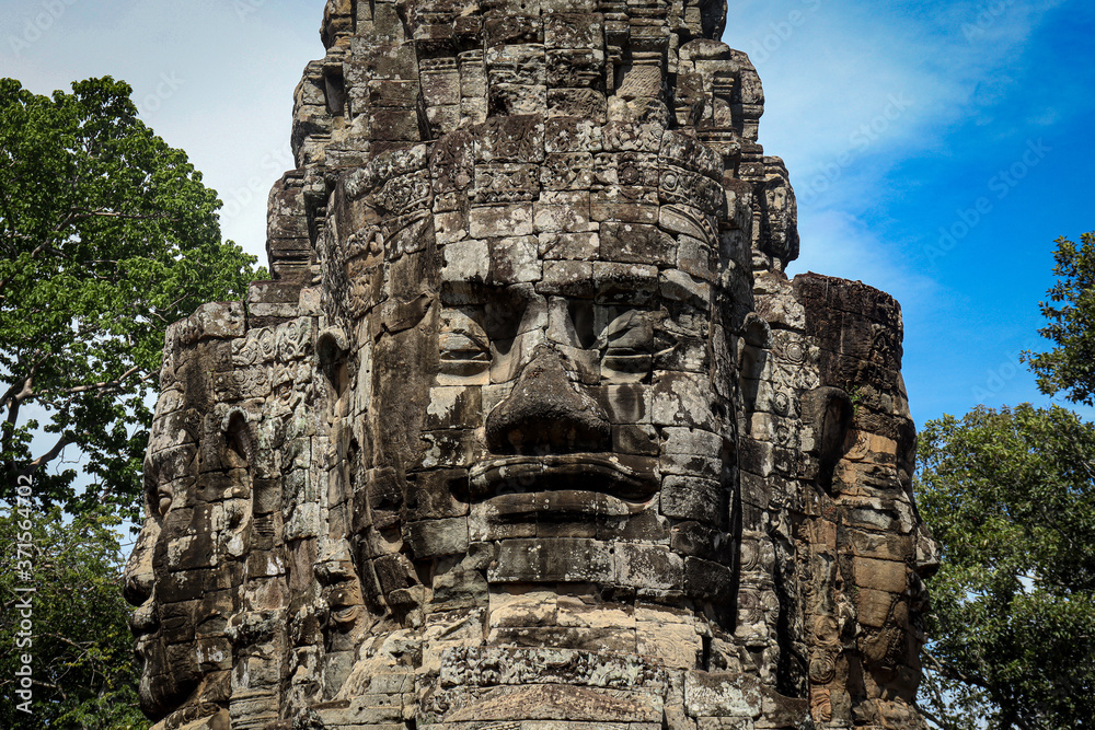 Stone faces on an ancient gate in Siem Reap 
