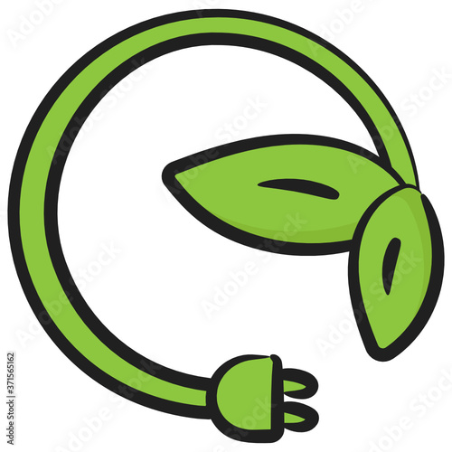 
Leaves with plug, flat design of bio electricity icon
