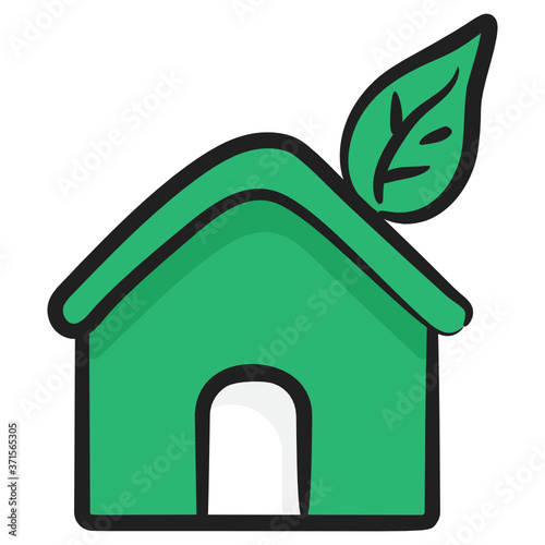 
Leaf with home, doodle design of greenhouse icon
