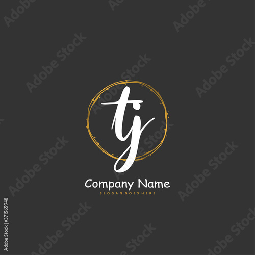 T J TJ Initial handwriting and signature logo design with circle. Beautiful design handwritten logo for fashion, team, wedding, luxury logo.