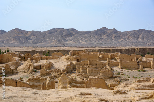 Ancient city ruins of Jiaohe or Yarkhoto dating back to 100 BC in Turpan, Xinjiang, China photo