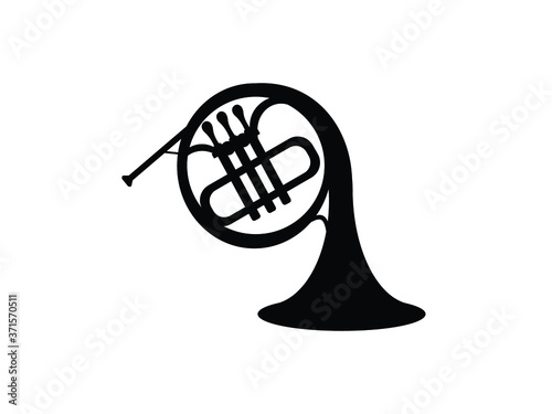 Silhouette French horn isolate black on white background.