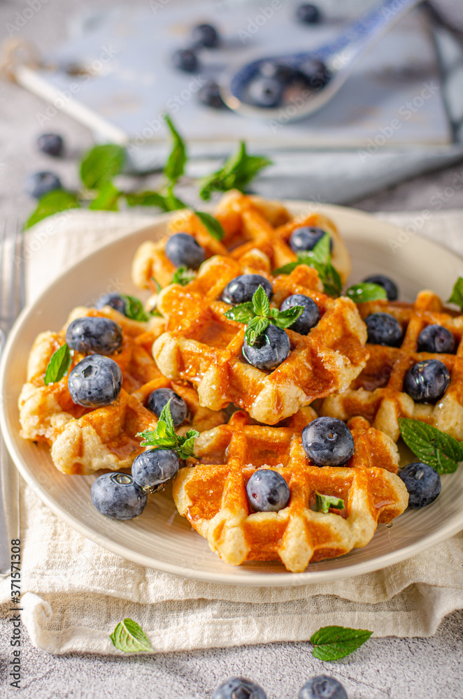 Homemade waffles with berries