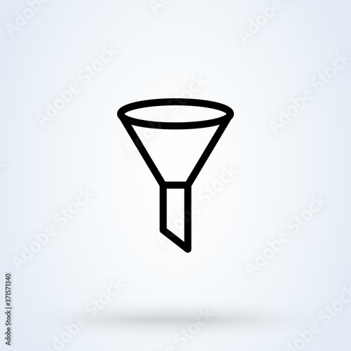 funnel, filter icon or logo line art style. Outline Strainer concept. Data filter vector illustration.