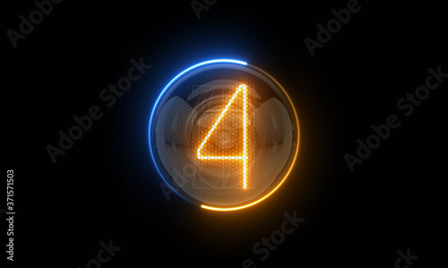 Four. Digit 4. Nixie tube indicator digit. Gas discharge indicators and lamps. 3D. 3D Rendering