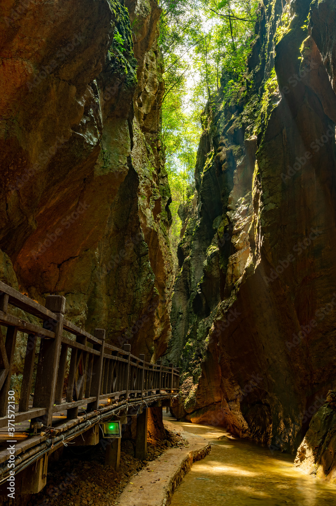 underground wooden walkway along the ground seam underground wooden walkway along the ground seam