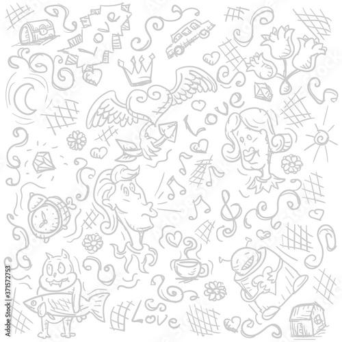 Hand drawn abstract Doodle love heart Doodle on white background. Vector image