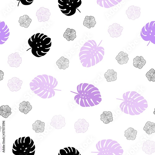 Light Purple vector seamless abstract design with flowers, leaves. Decorative design in Indian style on white background. Template for business cards, websites.