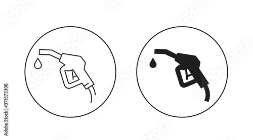 Gas gun with drop icons in outlines and filled silhouette, graphic
