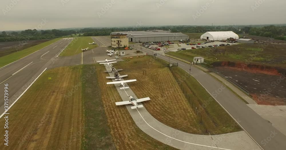Aerial View of a small fleet of areoplanes at the airport Aerial View of a small fleet of areoplanes at the airport