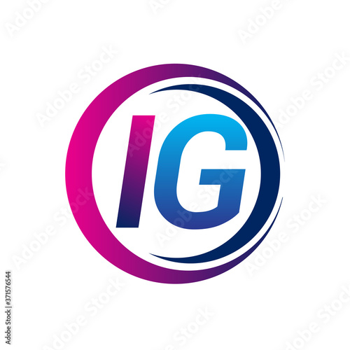 initial letter logo IG company name blue and magenta color on circle and swoosh design. vector logotype for business and company identity.