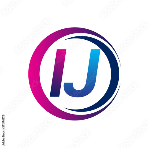 initial letter logo IJ company name blue and magenta color on circle and swoosh design. vector logotype for business and company identity.