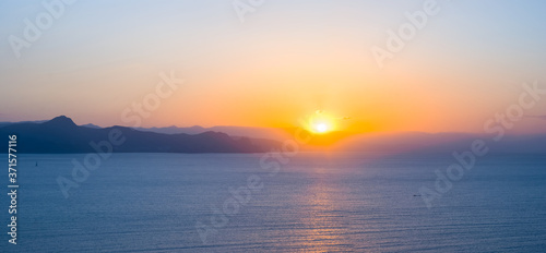 sea bay with rocky coast at the sunset  outdoor natural background