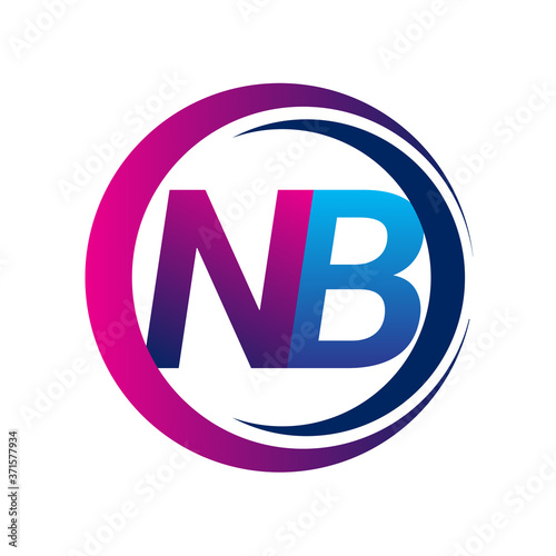 initial letter logo NB company name blue and magenta color on circle and swoosh design. vector logotype for business and company identity.