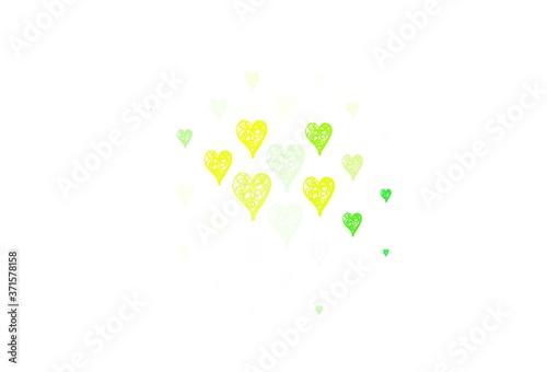 Light Green  Red vector background with hearts.