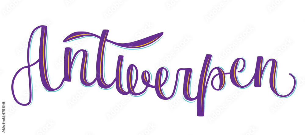 Hand drawn lettering of word Antwerpen for souvenir products, icon or emblem, screensaver for site, article and advertising. City logotype. Hand drawn lettering of word Antwerpen for souvenir products, icon or emblem, screensaver for site, article and advertising. City logotype.