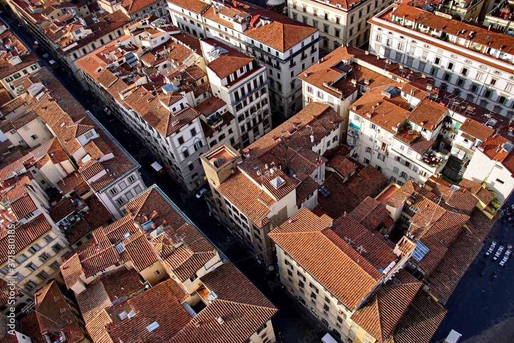 Amazing view of Florence city from Campanile di Giotto bell tower in Florence Italy