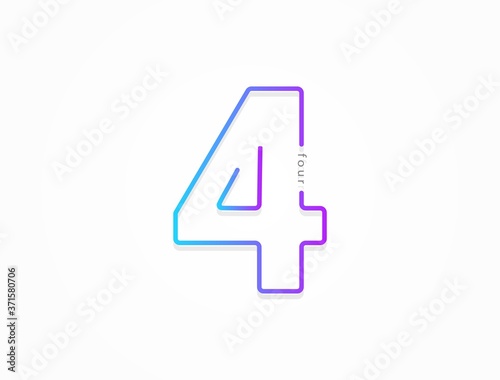 4 number, modern gradient font alphabet. Trendy, dynamic creative style design. For logo, brand label, design elements, application and more. Isolated vector illustration