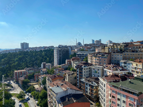 "Istanbul, Kagithane / Turkey - 11/08/2020: Aerial view of densely populated area of Istanbul city. Unplanned urbanization and development is a great problem for metropolis like Istanbul city