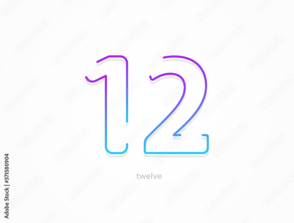 12 number, modern gradient font alphabet. Trendy, dynamic creative style design. For logo, brand label, design elements, application and more. Isolated vector illustration 12 number, modern gradient font alphabet. Trendy, dynamic creative style design. For logo, brand label, design elements, application and more. Isolated vector illustration