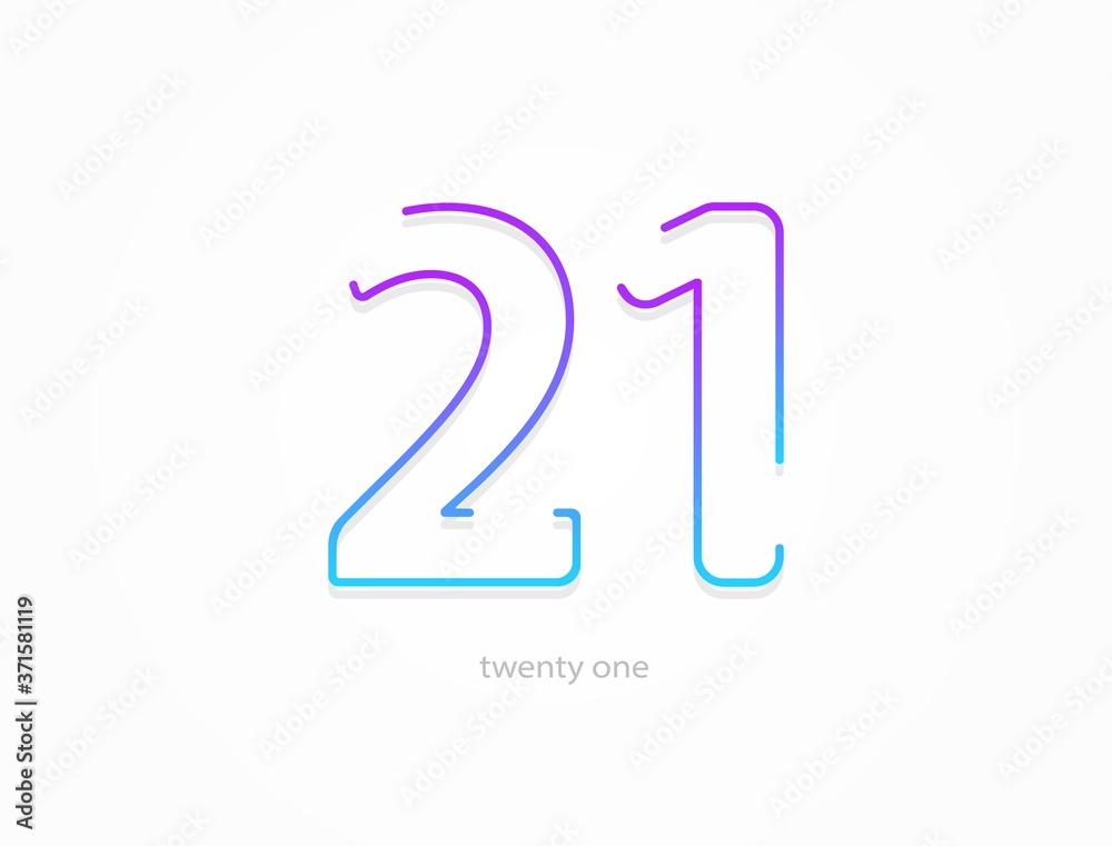 21 number, modern gradient font alphabet. Trendy, dynamic creative style design. For logo, brand label, design elements, application and more. Isolated vector illustration 21 number, modern gradient font alphabet. Trendy, dynamic creative style design. For logo, brand label, design elements, application and more. Isolated vector illustration