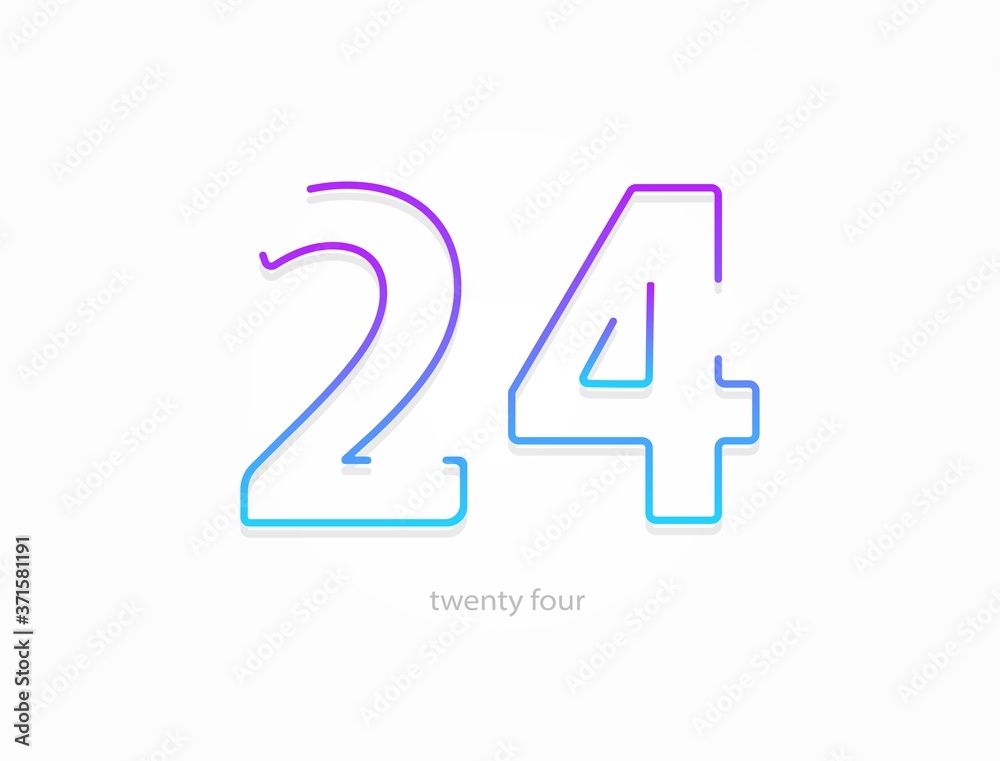 24 number, outline stroke gradient font. Trendy, dynamic creative style design. For logo, brand label, design elements, application and more. Isolated vector illustration