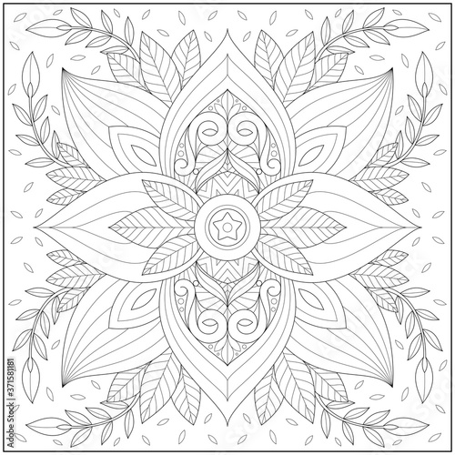 Fantasy flower ornament, Adult and kid coloring page in stylish vector illustration for education and learning